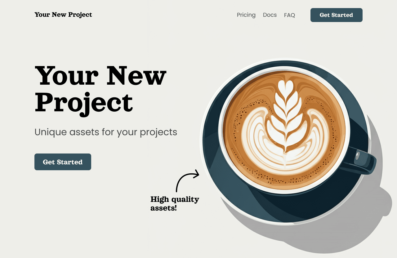 sample landing page with latte asset