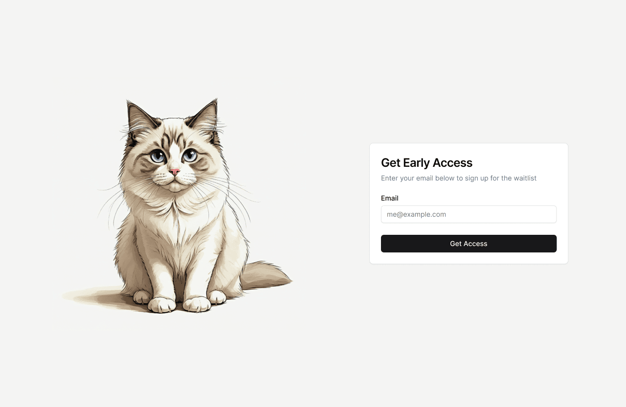 sample waitlist sign up with ragdoll kitty asset