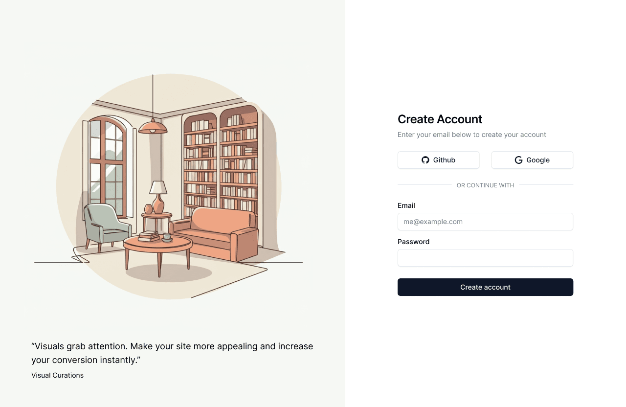 sample create account page with library asset