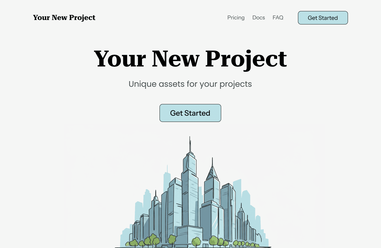 sample landing page with city skyline asset